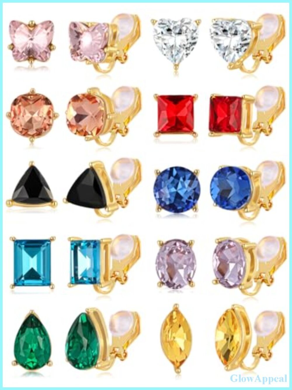 10 Pairs Clip On Earrings for Women Non Pierced CZ Stud Earrings Geometric